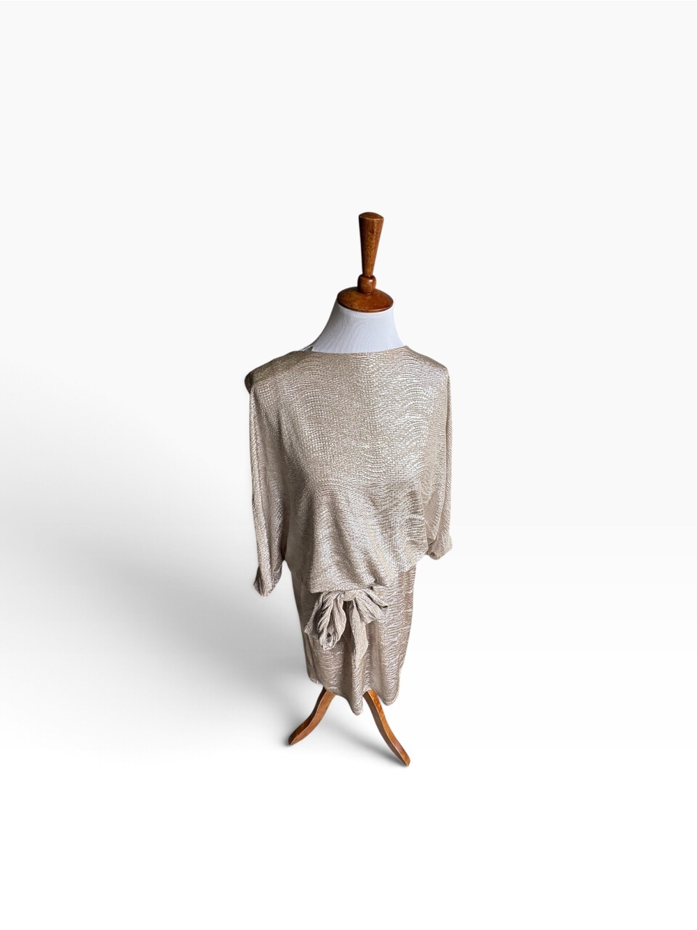 Soho Apparel Beige Tie-Waist Crewneck Sweater Dress